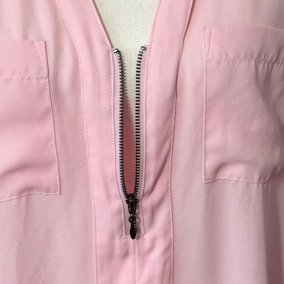 Torrid Pink Dolman Sleeve 1/4 Zip Georgette Blouse Sz 1X - Picture 9 of 14
